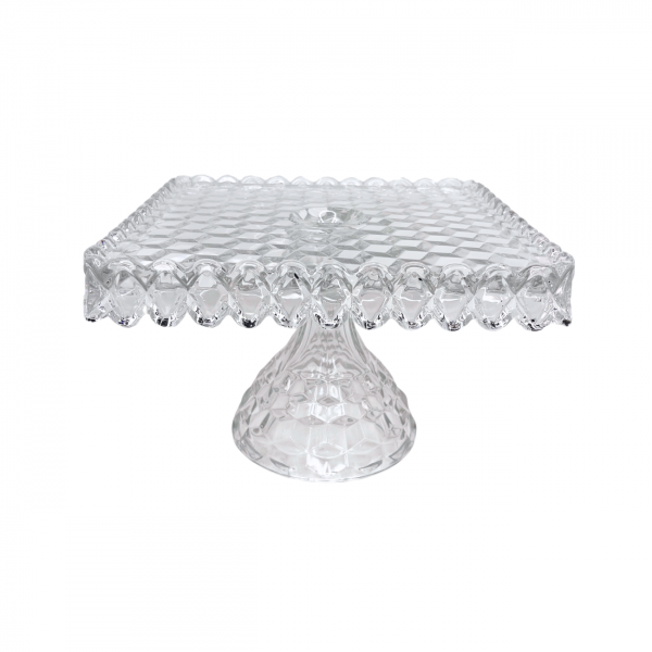 10" Square Fostoria American Vintage Clear Cake Stand #9
