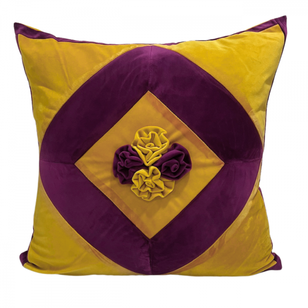 18" Handmade Yellow + Purple Velvet Pillowcase