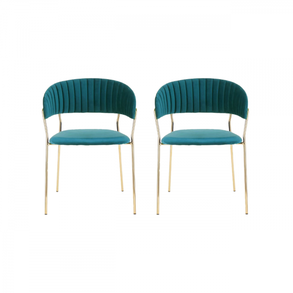 The Lynx: Set of 2 Teal Velvet and Gold Dining Chairs