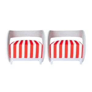 The Vittoria: Carmine + White Curved Rattan Chair Set