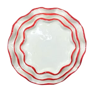 The Milan: Ivory + Red Ruffle 3-Piece Plate Set