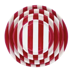 The Mela: Red + White Striped 3-Piece Plate Set