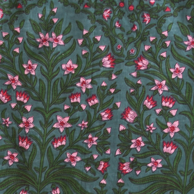 The Abigail: Emerald Green + Pink Floral Linen